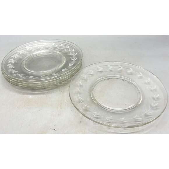 set of 4 vintage salad plates clear etched rim vine desert lunch side dish READ - Picture 1 of 6